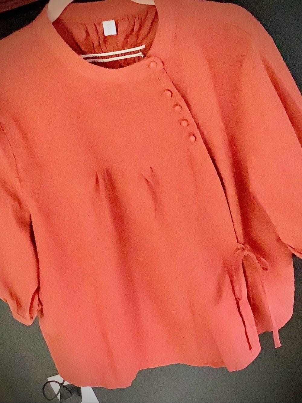 Women's Coral Orange Wrap-Style Blouse